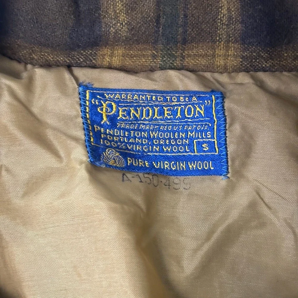 Vintage Pendleton Wool Plaid Chore Coat Mens Small Brown Gold Jacket 100% Wool